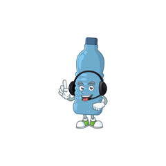 Wall Mural - Mineral bottle cartoon character style speaking on headphone