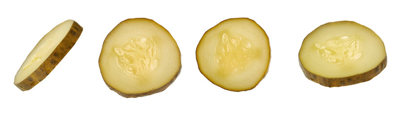 slices of pickled cucumber isolated with clipping path