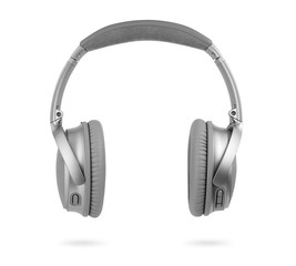 modern silver wireless headphones isolated on white