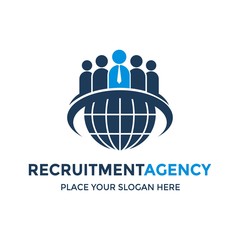 Recruitment agency vector logo template. This design use earth symbol. Suitable for business