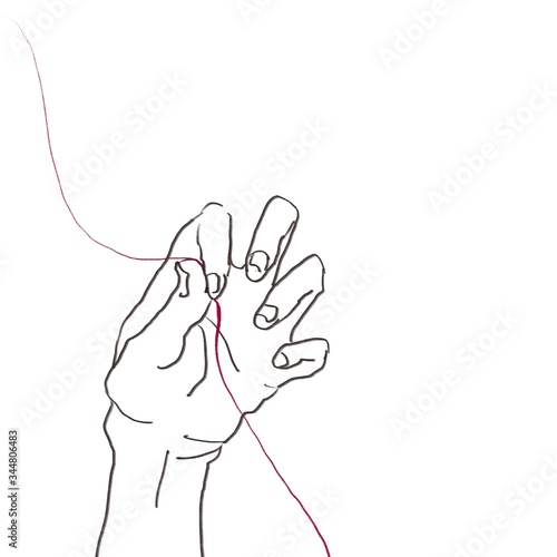 白背景に赤い糸 紐 を摘んだ指 手 Stock Illustration Adobe Stock