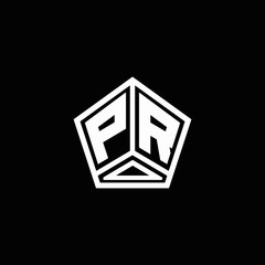 PR logo monogram with negative space pentagon line design template