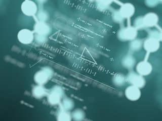 abstract molecule and formula background 3d illustration