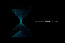 Hourglass From Blue Green Light Particles Flowing Isolated On Black Background. Vector Illustration In Concept Time, Technology, Modern