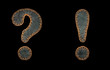 Set of symbols question mark and exclamation mark made of leather. 3D render font with skin texture isolated on black background.