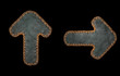 Set of symbols up arrow and right arrow made of leather. 3D render font with skin texture isolated on black background.