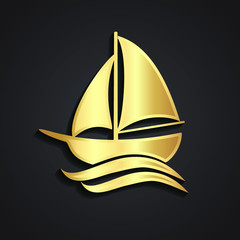 Wall Mural - 3d gold ship logo / vector illustration