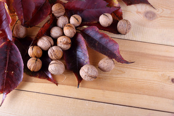 Wall Mural - Walnuts on table