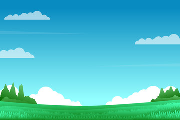 Wall Mural - Field landscape vector illustration with green grass and blue sky suitable for background 