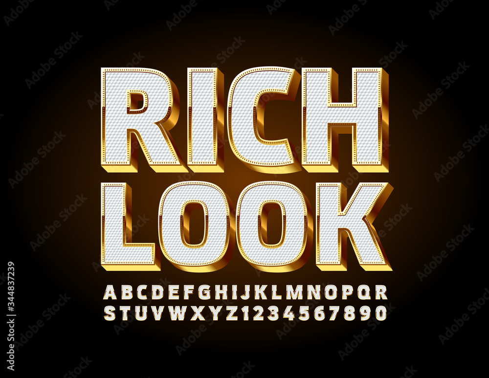 Vector premium logo Rich Look with White and Gold 3D Font. Elegant ...