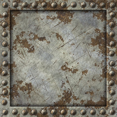 Wall Mural - Old steampunk metal panel with rivets.Rusted metal with scratches texture.