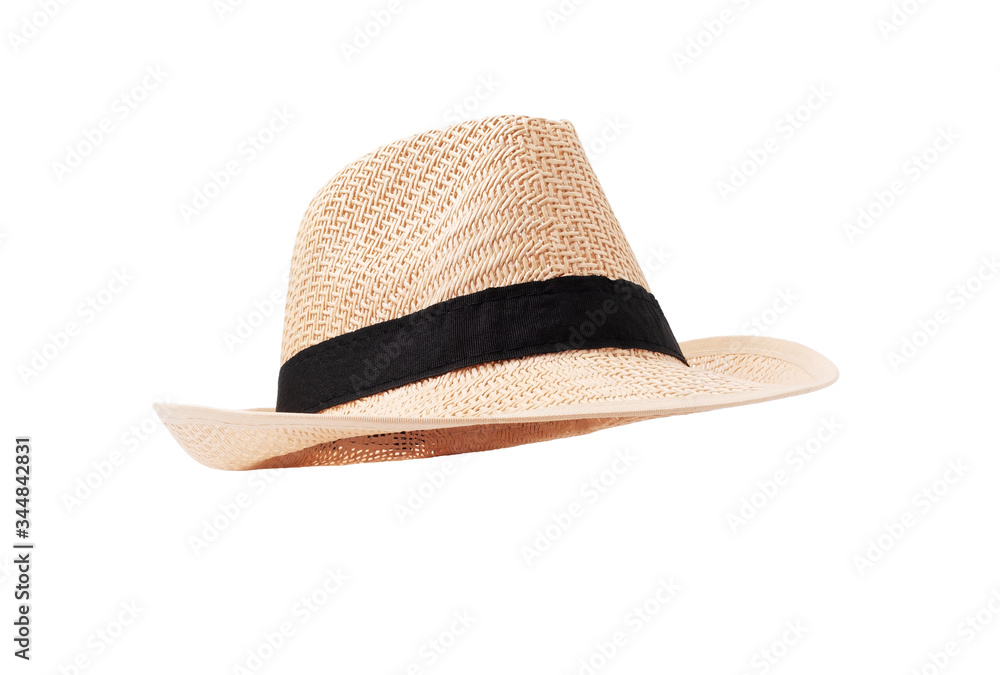 Vintage straw hat for women fashion on summer isolated on withe background with clipping path - obrazy, fototapety, plakaty 