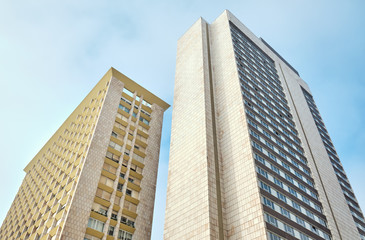 Two tall residential buildings in Lisbon.