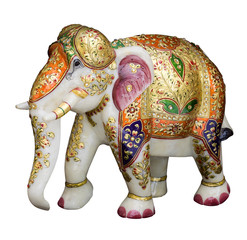 Hand painted elephant, marble sculpture , handicraft, Rajasthan, India