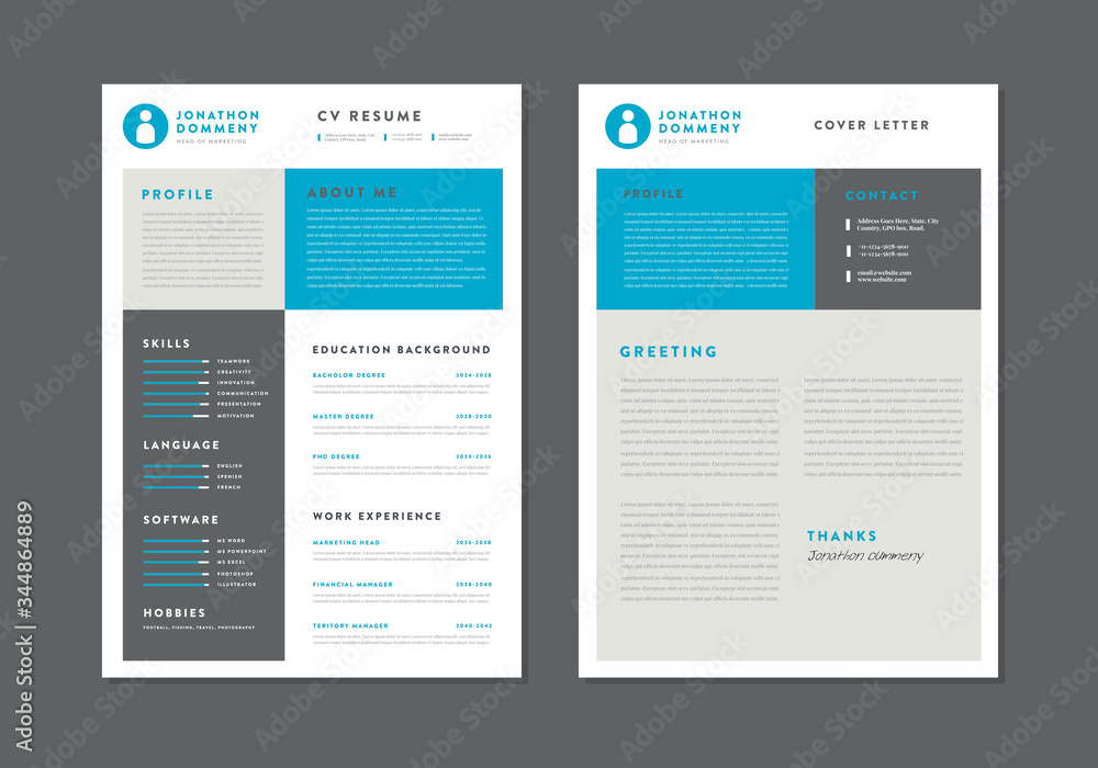 Curriculum vitae CV Resume Template Design Stock Vector | Adobe Stock