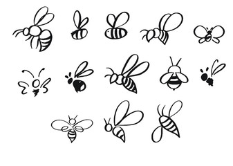 selection of hand-drawn bees in different styles