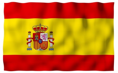 The flag of Spain. Official state symbol of the Kingdom of Spain. Concept: web, sports pages, language courses, travelling, design elements. 3d illustration