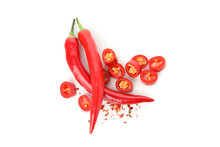 Tasty Red Chilli Peppers Isolated On White Background