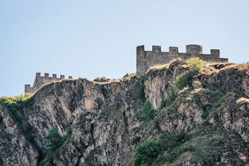 Canvas Print - Stone walls of Tourbillon castle in Sion Valais Switzerland