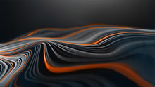 Liquid Lines Pattern. Wave Shape Pattern Colorful Music Digital Lines. Black Background With Orange And White Flow.