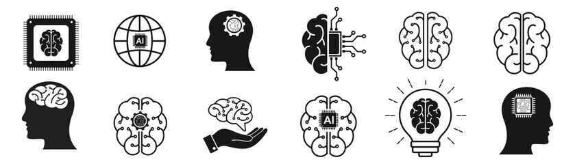 Artificial intelligence icon set. collection of brain, ai, head, machine, technology and more. vector Illustration 