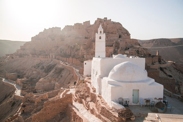 Wall Mural - White Mosque in the mountains of Tunisia