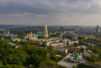 Wall Mural - Aerial view of Kiev Pechersk Lavra illuminated by the sunset rays of the sun, Kyiv, Ukraine