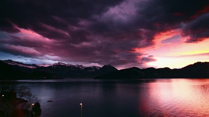 Wall Mural - Grand sunset in the Alps. Switzerland. Klewenalp. Lake Lucerne.