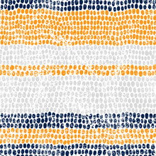 Striped Seamless Pattern In Polka Dot Style. Grunge Texture. Blue, Gray And Orange Dots On A White Background. Print For Home Textiles, Wallpaper, Packaging. Vector Illustration.