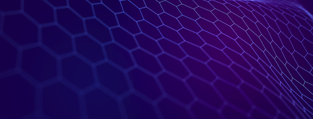 Wall Mural - futuristic abstract mesh. wave with the connection of dots and lines. 3d rendering.