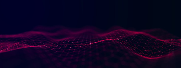 Leinwandbilder - Futuristic background of points with a dynamic wave. Excellent data visualization. 3D rendering.
