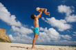 © Oleksandr Tsybulskyy - happy family father and daughter relax and play by the sea on the beach in summer