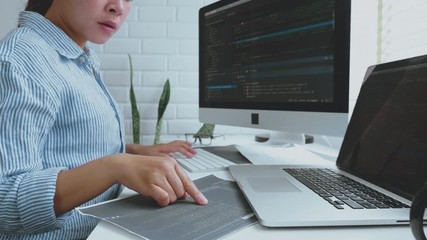 Wall Mural - developing programmer development website design and coding technologies working at home
