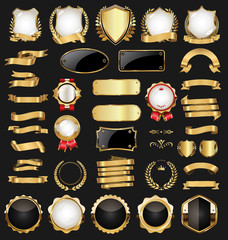 Retro vintage gold and black badges and labels collection