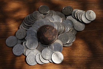 Different modern coins background texture