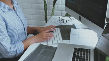 Wall Mural - developing programmer development website design and coding technologies working at home