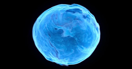 Wall Mural - 4k seamless loop of blue energy sphere on black background, abstract fluid simulation, liquid orb wi