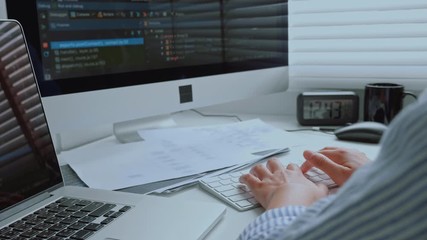 Wall Mural - developing programmer development website design and coding technologies working at home