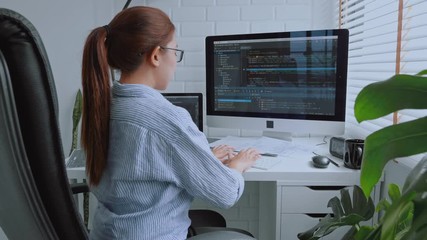 Wall Mural - developing programmer development website design and coding technologies working at home