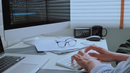 Wall Mural - developing programmer development website design and coding technologies working at home