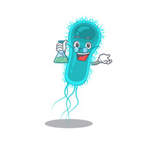 Wall Mural - Escherichia coli bacteria smart Professor Cartoon design style working with glass tube