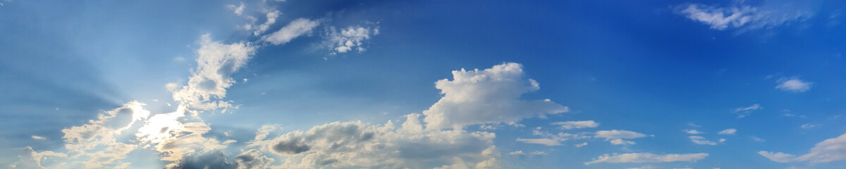 Wall Mural - Blue sky panorama with cloud on a sunny day. Beautiful 180 degree panoramic image.