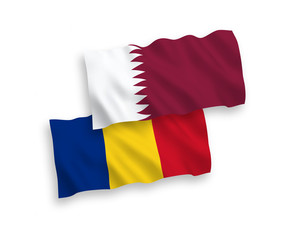 Flags of Romania and Qatar on a white background