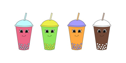 Cute cartoon bubble tea. Vector illustration.