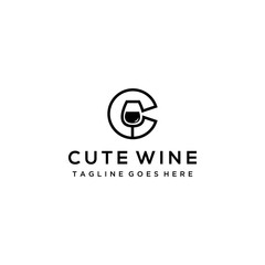 Creative Illustration modern C with wine glass  logo design