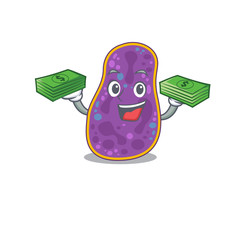 Sticker - A wealthy shigella sp. bacteria cartoon character having money on hands