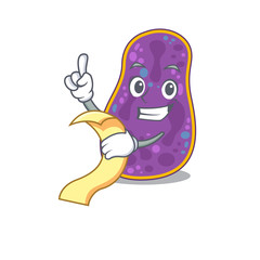 Sticker - Shigella sp. bacteria mascot character design with a menu on his hand