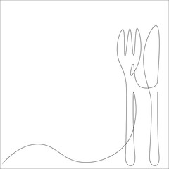 Wall Mural - Fork and knife one line drawing, vector illustration