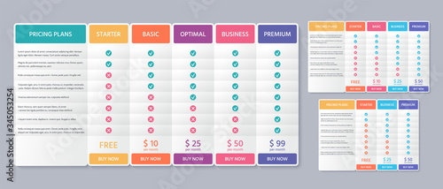 Table price plan. Comparison data template. Vector. Pricing chart with