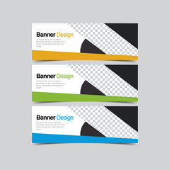 Set abstract Corporate business banner with modern and simple style. Vector illustration promotion design background. Horizontal Web header template with three color options, yellow, green, and blue.